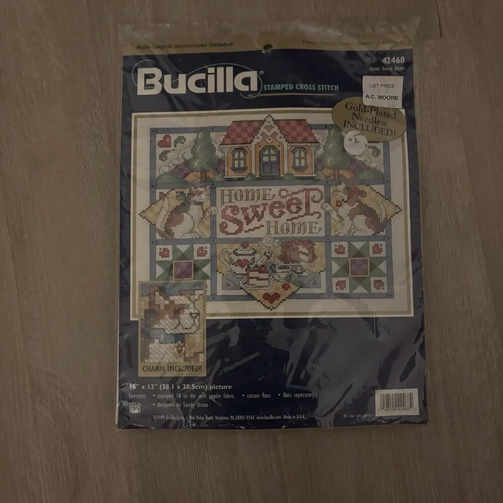 Bucilla Home Sweet Home Stamped Cross Stitch Kit Vintage 1999 Dog Sampler 15x12